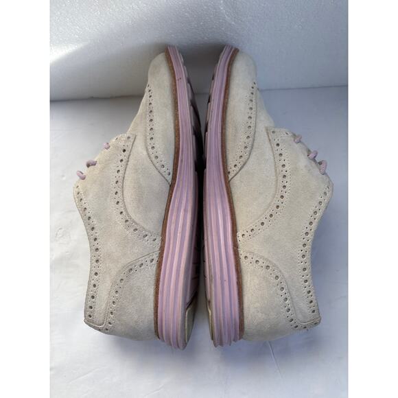 Cole Haan Lunar Grand Gray Suede Lavender Sole Wingtip Oxford Shoe Women SZ 7.5 - Picture 6 of 9